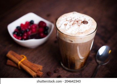 Irish Coffee In Simple Glass With Fruits