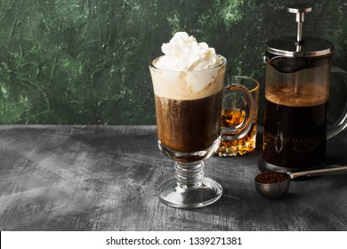 Irish coffee with whisky on dark background. Copy space. Food background - Shutterstock ID 1339271381