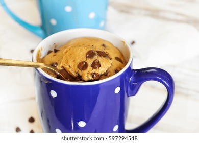 Irish Cream Chocolate Chip Microwave Mug Cake, Selective Focus