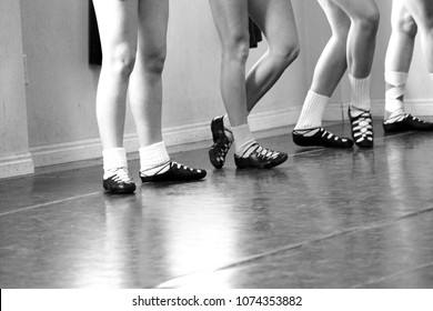 Irish Dance Girls in a Line in a Studio in Ghillies Soft Shoes