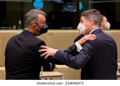 Irish Finance Minister Paschal Donohoe During A Eurogroup Meeting At The EU Headquarters In Brussels On January 17, 2022. 