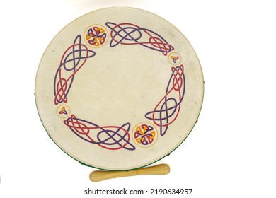Bodhrán Is An Irish Frame Drum. Isolated On White Background