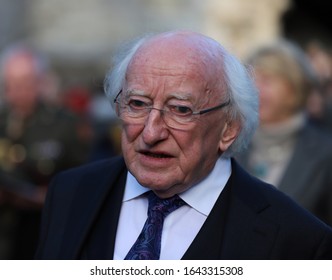 Irish President Michael D. Higgins Attends The Funeral Of The Late RTE Broadcaster Keelin Shanley In Glenageary, Co Dublin On February 12, 2020.