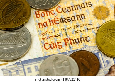 Irish Punt Bank Note And Coins