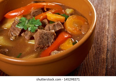 Irish Stew Farm-style  With Tender Lamb Meat, Potatoes And Vegetables