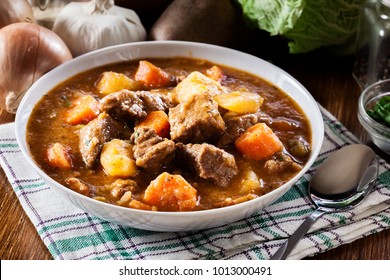 Irish stew made with beef, potatoes, carrots and herbs. Traditional  St patrick's day dish - Shutterstock ID 1013000491