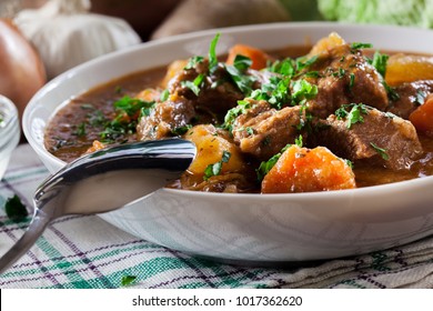 Irish stew made with beef, potatoes, carrots and herbs. Traditional  St patrick's day dish