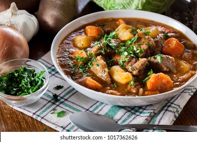 Irish stew made with beef, potatoes, carrots and herbs. Traditional  St patrick's day dish - Shutterstock ID 1017362626