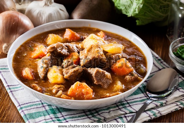 Irish stew made with beef, potatoes,\
carrots and herbs. Traditional  St patrick\'s day\
dish
