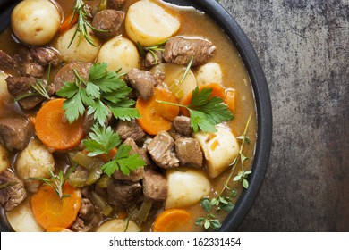 Irish stew, made with lamb, stout, potatoes, carrots and herbs.
