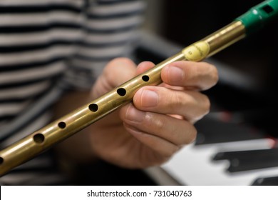  Irish tin whistle close up for celtic folk music