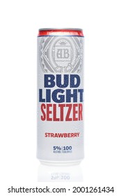 IRIVNE, CALIFORNIA - 2 JULY 2021: A Can Of Bud Light Seltzer Strawberry Flavored Alcoholic Beverage.