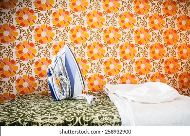 ugly wallpaper images stock photos vectors shutterstock https www shutterstock com image photo iron appliance over wall covered retro 258932900