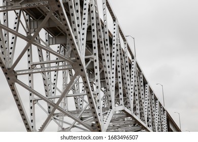 Iron automobile bridge close up.