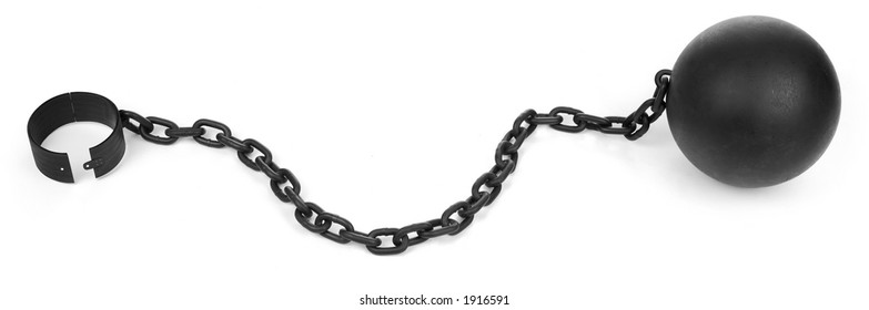 iron ball with chain and shackle on white