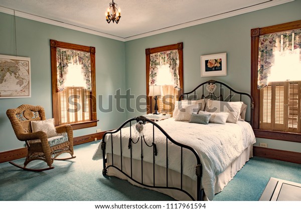 Iron Bed Teal Bedroom Od Old Stock Photo Edit Now 1117961594