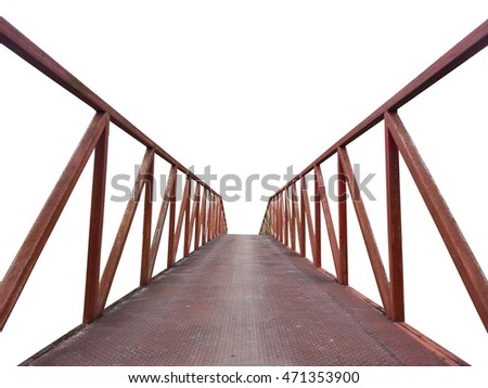 Iron bridge in countryside isolated with white background.
