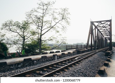 An iron bridge crosses the river at Phu Ly, Ha Nam province, Viet Nam. Bridge dedicated to trains passing.