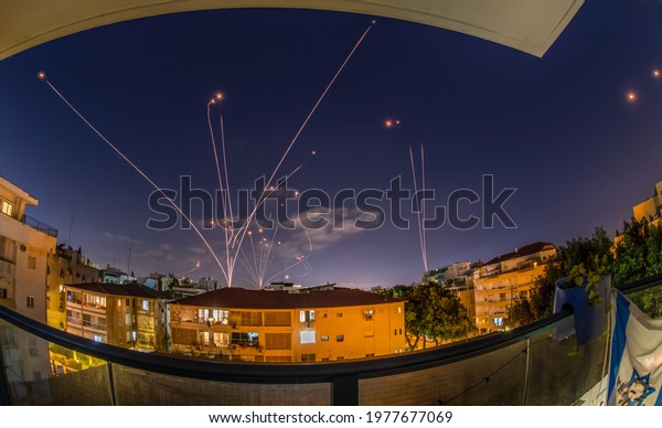 Iron Dome Rocket Interceptions of\
Hamas Rockets- Southern Israel- Night Attack On Ashdod\
City