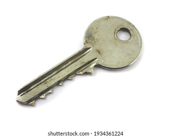 Iron Key With A Round Ring And Rust On The Case On A White Background