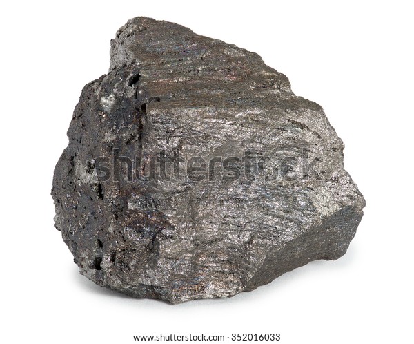 Iron ore mineral isolated on white background.\
Iron ores are rocks and minerals from which metallic iron can be\
economically extracted. The ores are usually rich in iron oxides\
and vary in color.