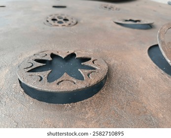 iron pattern in walkside - close up