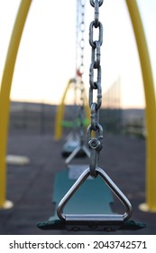 Iron Swing In The Playground. Single Swing. Morning Time For Relax, No People, Beautiful Landscape.