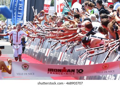 IRONMAN, Nice, France June 28 2015 Photo: Boris Stein (DEU), The Winner Of The 10th 
Edition IRONMAN France, At The Finish Line