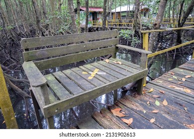 Ironwood Chair With A Cross For Physical Distancing For A Vacation In The Mangrove Forest Tourism Park