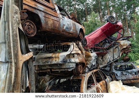 Irpin, Bucha district, Ukraine - war-destroyed cars