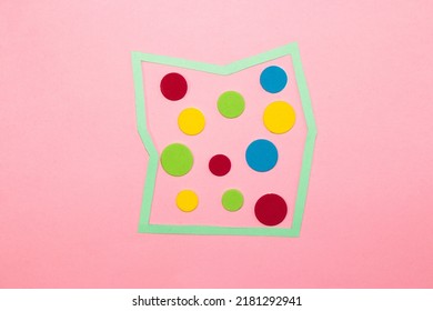 Irregular Frame With Colorful Dots, Pink Background, Dot Day, Creative Art Modern Design