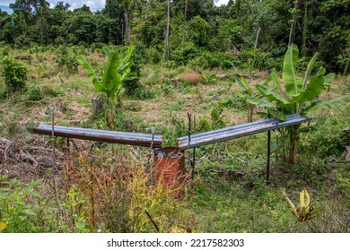 Irrigation Transfer System In Mulu National Park With Rain Pipes  