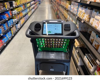 Irvine, CA 8-7-21  View Of The High Tech Amazon Cart At The New Irvine Amazon Fresh Store