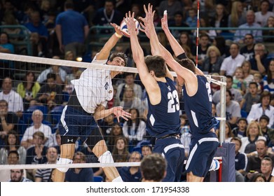 IRVINE, CA - JANUARY 17: The Brigham Young University men's volleyball team competes with the University of California - Irvine at the Bren Events Center in Irvine, CA on January 17, 2014