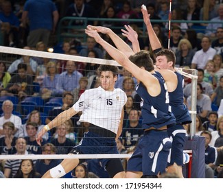 IRVINE, CA - JANUARY 17: The Brigham Young University Men's Volleyball Team Competes With The University Of California - Irvine At The Bren Events Center In Irvine, CA On January 17, 2014