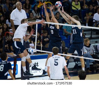 IRVINE, CA - JANUARY 17: The Brigham Young University Men's Volleyball Team Competes With The University Of California - Irvine At The Bren Events Center In Irvine, CA On January 17, 2014