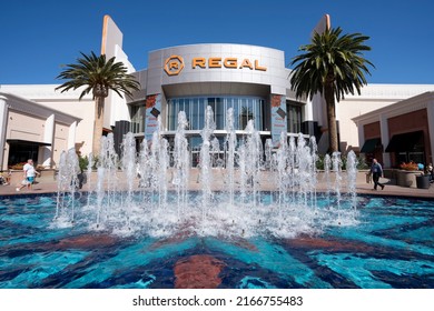 Irvine, CA, USA - May 7, 2022: Front View Of The Regal Theatre At The Irvine Spectrum Center. Regal Cinemas Is An American Movie Theater Chain Headquartered In Knoxville, Tennessee.