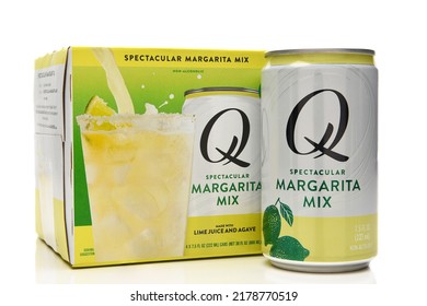 IRVINE, CALIFORNIA - 15 JUL 2022: A Four Pack Of Q Spectacular Margarita Mix With One Can Outside The Package.