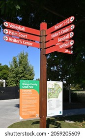 IRVINE, CALIFORNIA - 15 OCT 2021: Direction sign in the Orange County Great Park. 