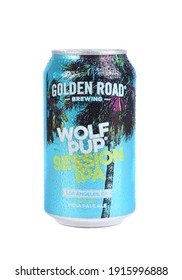 IRVINE, CALIFORNIA - 19 NOV 2019: a single can of Golden Road Wolf Pup Session IPA, with condensation. and slight shadow. 