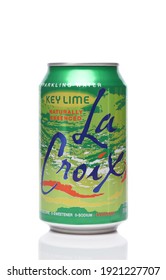 IRVINE, CALIFORNIA - 20 DEC 2019: A Single Can Of La Croix Key Lime Sparkling Water On White With Reflection.