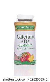 IRVINE, CALIFORNIA - 28 MAY 2021: A Bottle Of Natures Bounty Calcium Plus D3 Gummies, A Dietary Supplement.