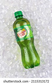 IRVINE, CALIFORNIA - 30 JAN 2022: Canada Dry Ginger Ale Bottle On Ice.