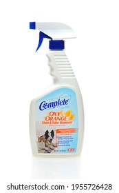 IRVINE, CALIFORNIA - 31 JAN 2011:  Single 24oz Bottle Of Complete For Pets Oxy And Orange Stain And Odor Remover On A White Background.