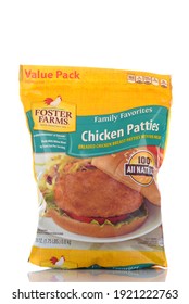 IRVINE, CALIFORNIA - 4 OCT 2019: A Package Of Foster Farms Frozen Breaded Chicken Patties. 