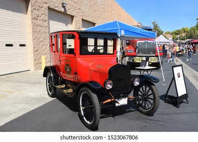 IRVINE, CALIFORNIA - 5 OCT 2019: A 1924 Ford Model T Fire Chiefs Executive Car On Display At The Orange County Fire Authority Annual Open House.