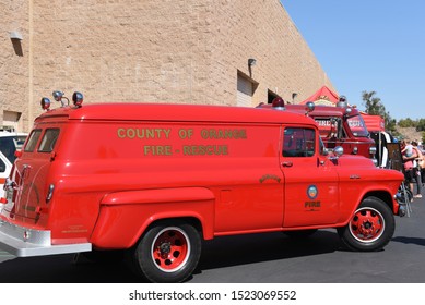 IRVINE, CALIFORNIA - 5 OCT 2019: Antique Fire Rescue Vehicle At The Orange County Fire Authority Annual Open House.