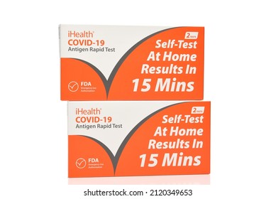 IRVINE, CALIFORNIA - 8 FEB 2022: Two Boxes Of Covid -19 Antigen Rapid Tests, Available To Every Household For Free From The Federal Government.