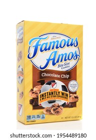 IRVINE, CALIFORNIA - AUGUST 14, 2019: A Box Of Famous Amos Bite Size Chocolate Chip Cookies. 