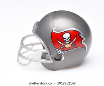 IRVINE, CALIFORNIA - AUGUST 30, 2018: Mini Collectable Football Helmet For The Tampa Bay Buccaneers Of The National Football Conference South.